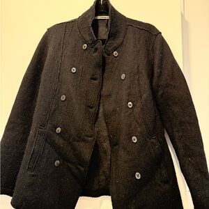 Men's Black Double-Breasted Pea Coat with Stand Collar